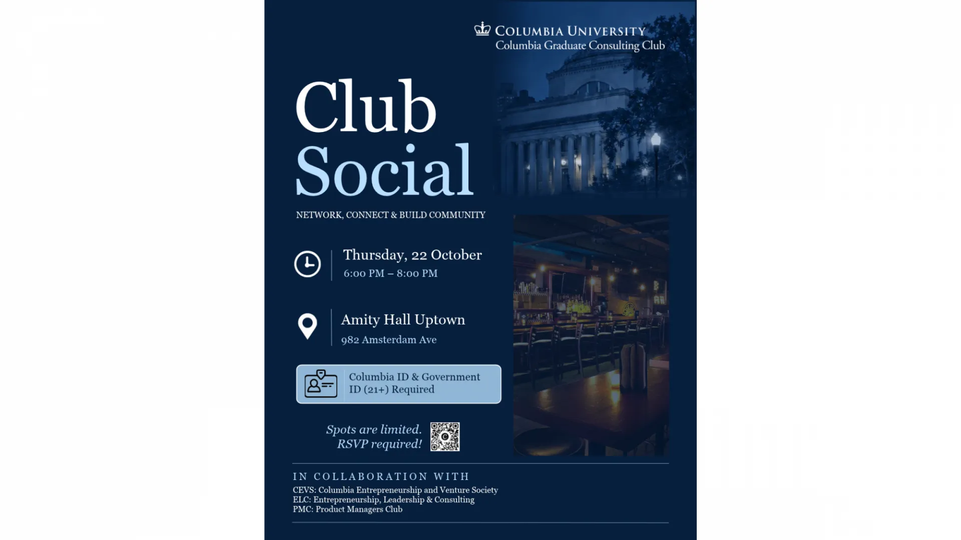 CGCC Club Social on October 22, 2026 at Amity Hall Uptown